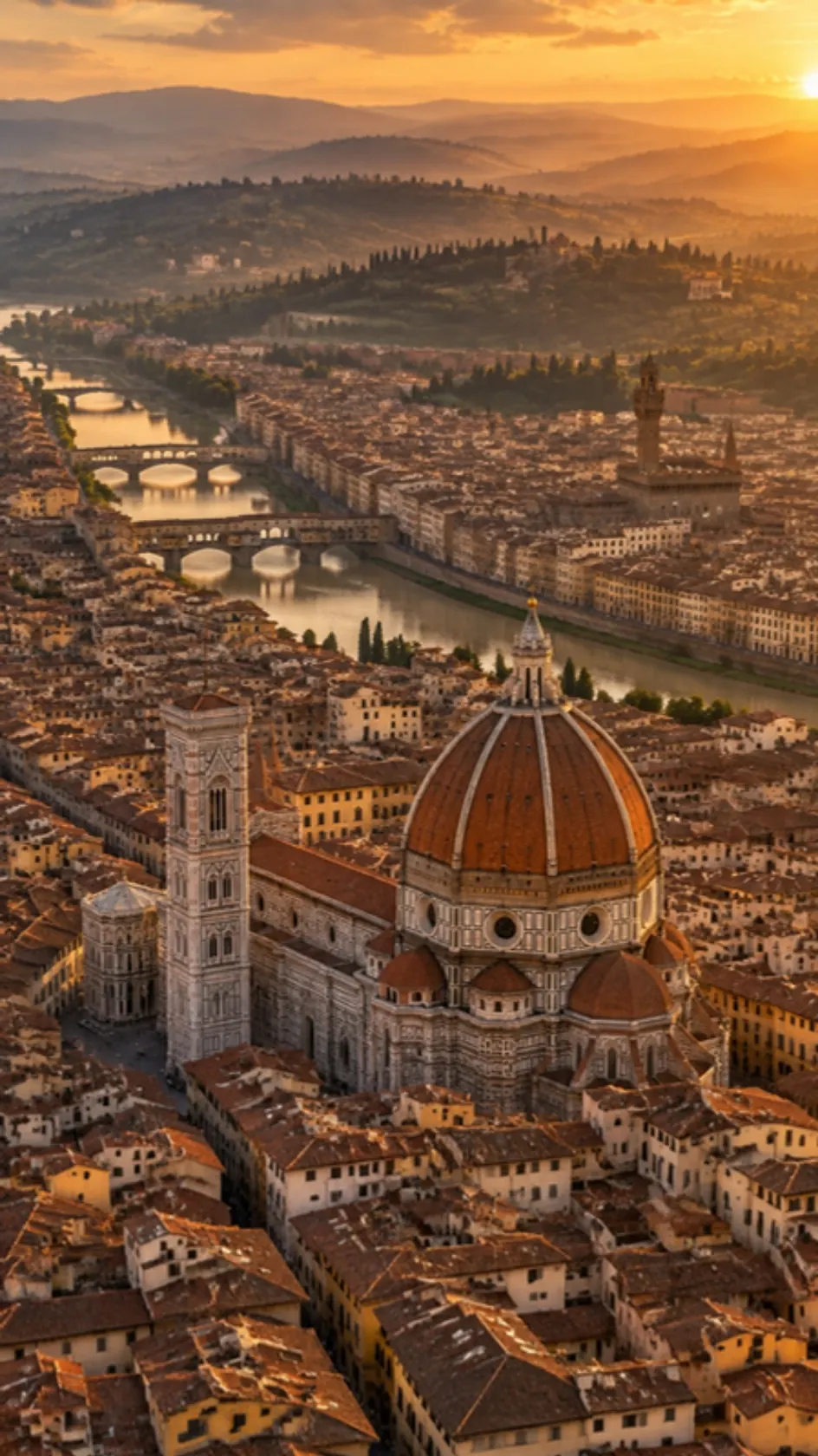 Florencia desde el aire al atardecer